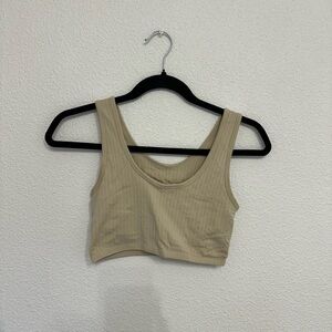 Aerie Beige Ribbed Crop Top bralette tan xs
